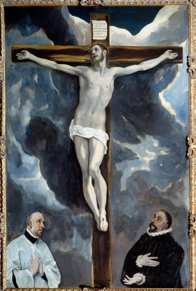 Cristo sulla croce adorato dai donatori da El Greco