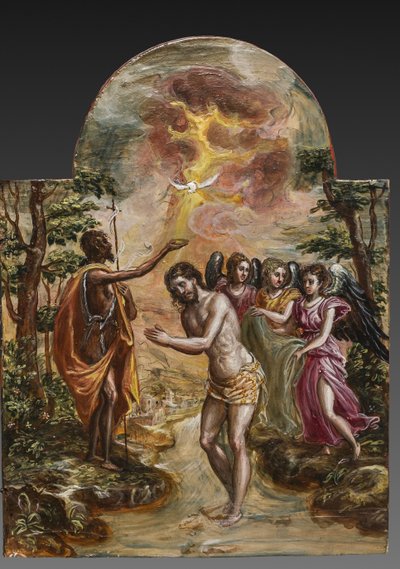 Altare portatile: pannello della porta destra raffigurante il Battesimo di Cristo (dettaglio) da El Greco
