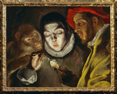 Scimmia, ragazzo che accende una candela e uomo da El Greco