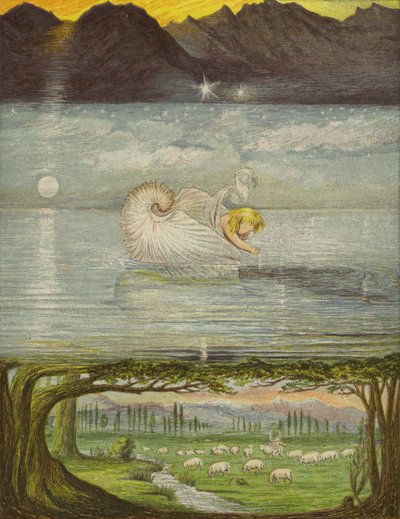 Una barca dorata su una grande, grande acqua (litografia a colori) da Eleanor Fortescue Brickdale