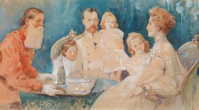 Zar Nicola II e Alexandra Fyodorovna con le loro figlie Olga, Tatiana, Maria e Anastasia da Elena Petrovna Samokish Sudkovskaya