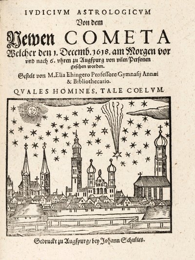 Una nuova cometa vista da Augspurg, Germania il 1 dicembre, 1618, pub. 1618 da Elias Ehinger 1573 1653.