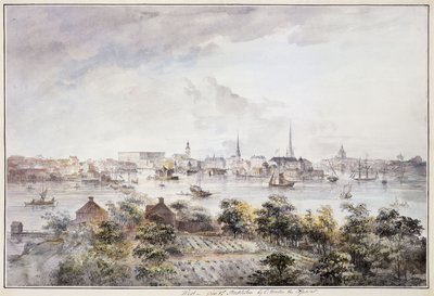 Veduta di Stoccolma da Kungsholmen con il Palazzo Reale e Storkyrkan, Tyskakyrkan, Katarinakyrka e Riddarholmskyrkan da Elias Martin