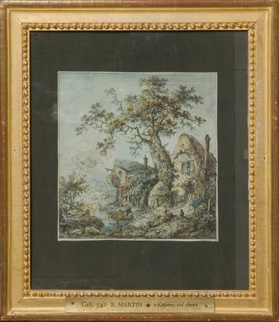 Landschaft mit Bauernhof oder Hütten bei der Eiche da Elias Martin