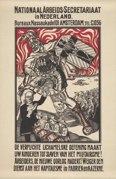 Manifesto contro il militarismo pubblicato dal Segretariato Nazionale dei Lavoratori nei Paesi Bassi da Elias Smalhout