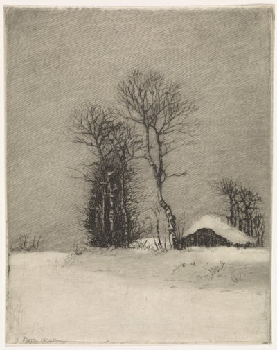 Paesaggio invernale con fattoria e alberi da Elias Stark