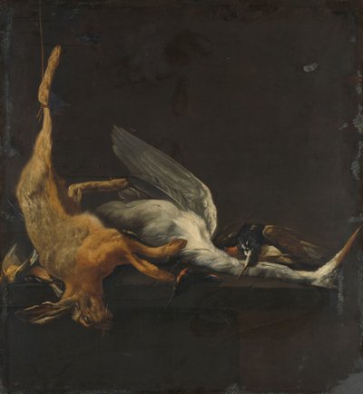 Natura morta con lepre, airone e altri uccelli da Elias Vonck