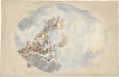 Progetto per un affresco sul soffitto con putti, fiori e ghirlande da Elias van Nijmegen (possibly)