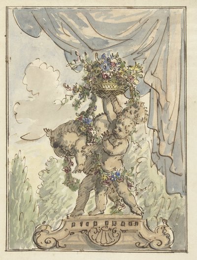 Tre putti con un cesto di fiori da Elias van Nijmegen