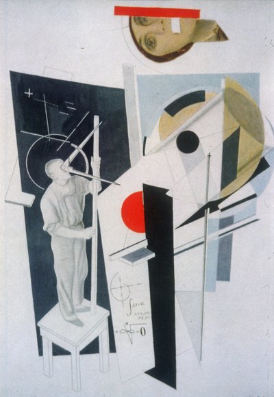 Tatlin al lavoro. Illustrazione per il libro Sei racconti con finali facili, di Ilya Ehrenburg da Eliezer Markowich Lissitzky