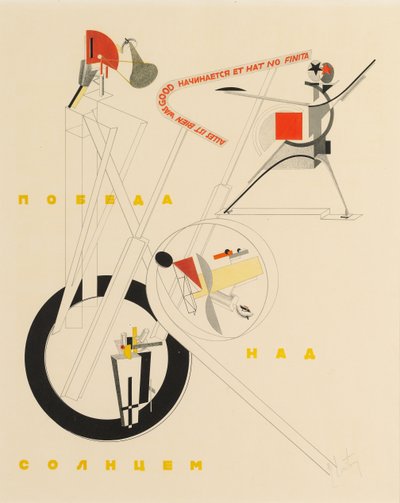 Pagina del titolo di Vittoria sul Sole di A. Kruchenykh, 1923 da Eliezer Markowich Lissitzky