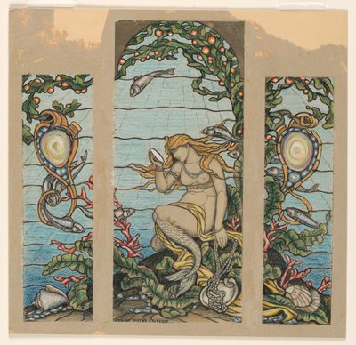 Disegno, "La finestra della sirena", progetto di vetrata per la residenza di A.H. Barney, New York, NY, 1882. da Elihu Vedder