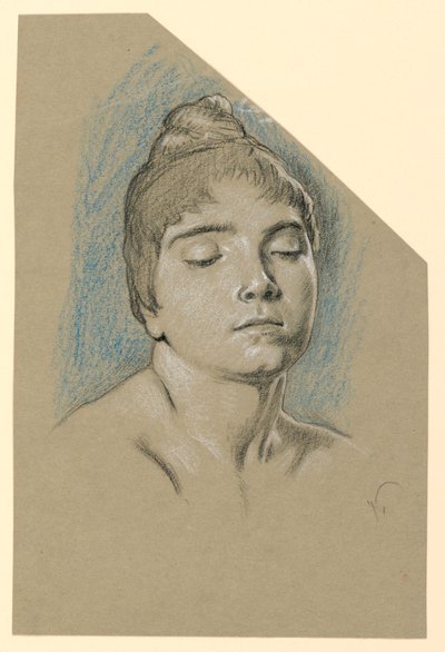 Schizzo di ritratto di una giovane donna con gli occhi chiusi da Elihu Vedder