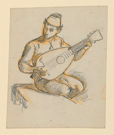 Ragazzo seduto che suona un liuto da Elihu Vedder