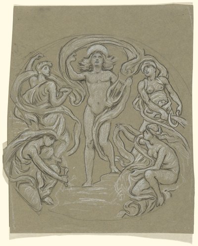 Studio per il cerchio centrale del soffitto di Huntington: Apollo e accompagnatori da Elihu Vedder