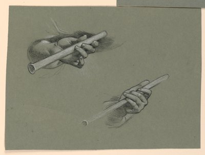 Studi di due mani che tengono flauti (?) da Elihu Vedder