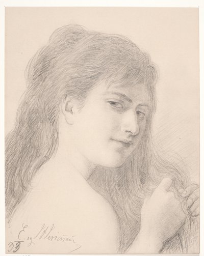 Ritratto di una donna che intreccia i capelli da Elisabeth Jerichau Baumann