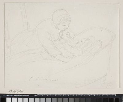 Madre solleva un bambino dalla culla da Elisabeth Jerichau Baumann