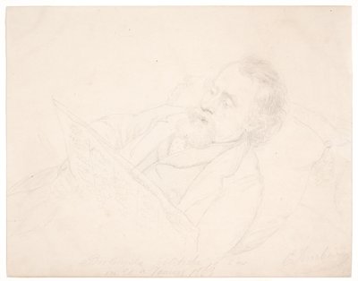Studio di ritratto di J. A. Jerichau sdraiato su un divano e leggendo un giornale da Elisabeth Jerichau Baumann