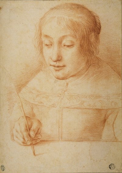 Giovane donna che scrive o disegna da Elisabetta Sirani