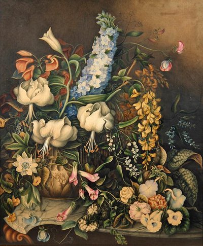 Fiori in un Vaso su un Tavolo con Piano in Marmo da Eliza F. Daniel