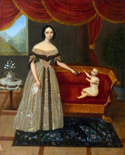 Ritratto di Elizaveta Andreevna Yurievich (1809-1858) con il figlio Nikolai (nato nel 1837) da Elizabeta Andreevna Yurievich