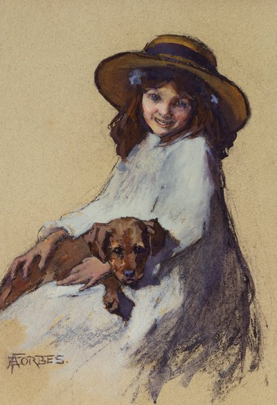 Giovane ragazza con il suo cucciolo da Elizabeth Adela Stanhope Forbes