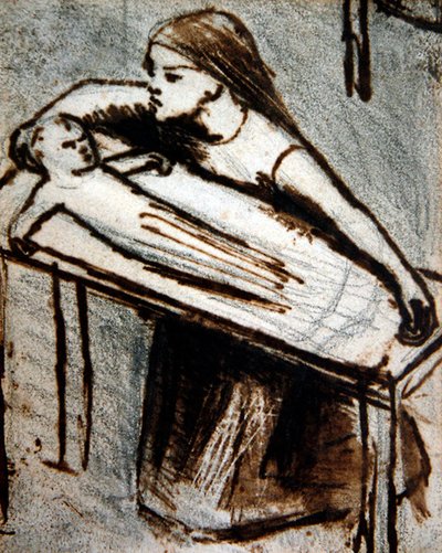Ragazza inginocchiata con bambino da Elizabeth Eleanor Siddal