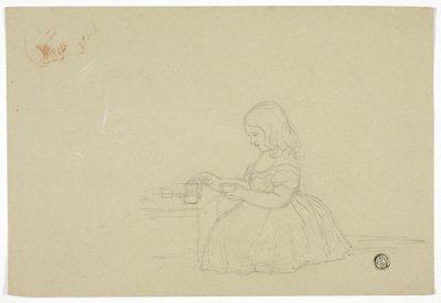 Giovane ragazza che versa il tè e schizzo di profilo (recto), e schizzo di una strada di città italiana (verso) da Elizabeth Murray