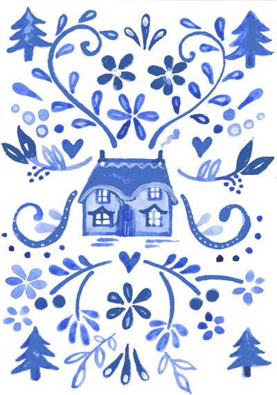 Blue Cottage, 2017 (acquerello) da Elizabeth Rider
