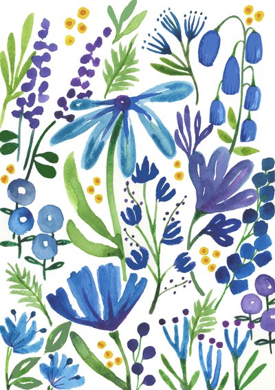 Fiori blu, 2018 (acquerello) da Elizabeth Rider