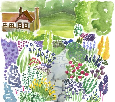 Giardino di campagna inglese, 2018 (acquerello) da Elizabeth Rider