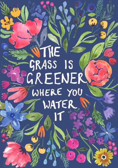 Greener Grass (sfondo blu), 2018 (acquerello) da Elizabeth Rider