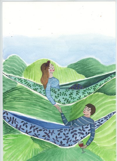 Hanging Out, 2018 (acquerello e collage) da Elizabeth Rider