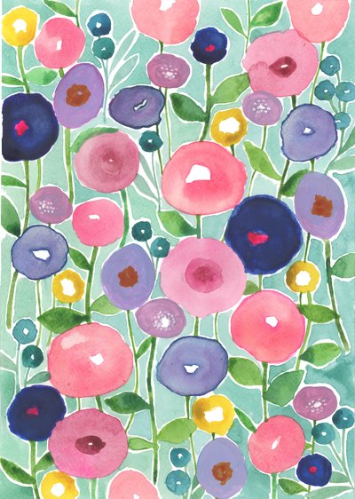 Papaveri in fiore su sfondo acquatico, 2018 (acquerello) da Elizabeth Rider