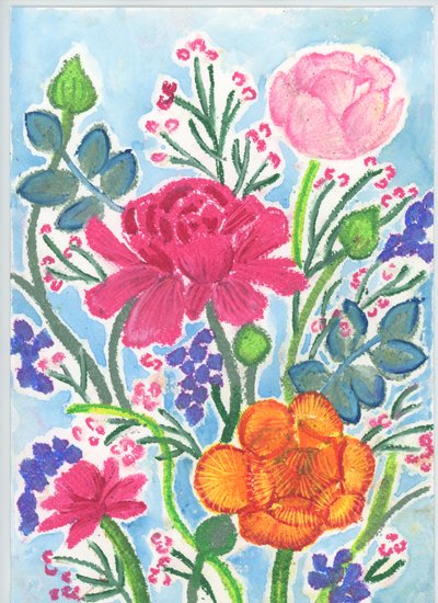 Bouquet di ranuncoli, 2018 (pastello a olio) da Elizabeth Rider