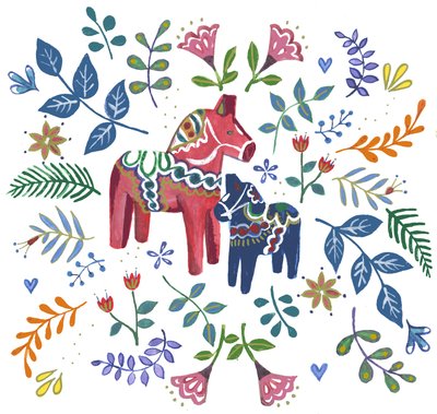 Cavallo Dala svedese, 2018 (acquerello e acrilico) da Elizabeth Rider