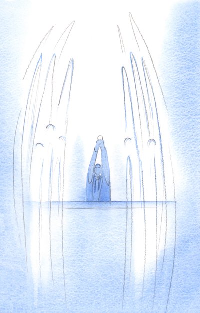 Gli angeli circondano Cristo mentre appare, nascosto nell
