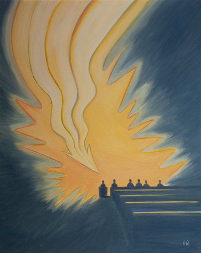 Alla Santa Comunione una grande fiamma, come una freccia, scende su di noi mentre Cristo viene a incontrarci nella potenza dello Spirito, 2001 da Elizabeth Wang