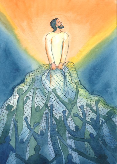 Alla Messa, come un pescatore, Gesù attira nel Suo Regno coloro che Lo amano da Elizabeth Wang