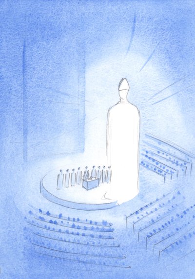 Al centro della Basilica del santuario di Knock, ho visto Gesù durante la Santa Messa; era splendente di luce, con una mitra sulla testa da Elizabeth Wang