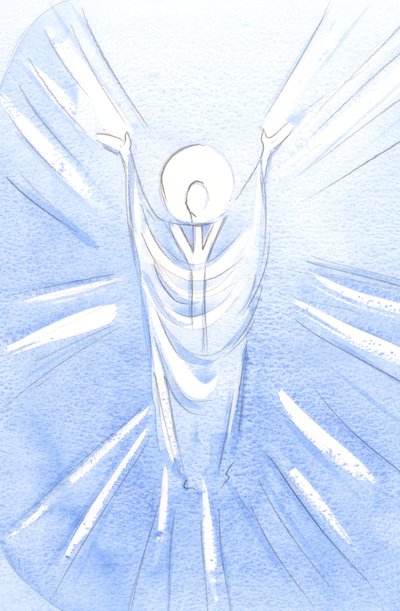 Cristo, risorto e glorioso, è realmente presente nel Santissimo Sacramento. Vestito da sacerdote, prega il Padre per nostro conto da Elizabeth Wang