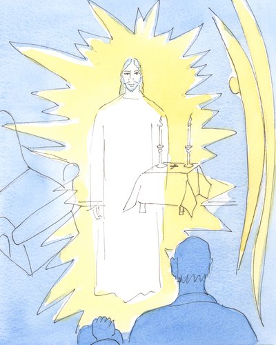 Cristo nostro Dio che regna in Gloria Eterna, è veramente Presente nel Santissimo Sacramento in chiesa, e nelle case dei malati che ricevono la Santa Comunione da Elizabeth Wang