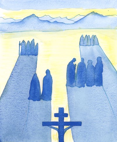 Cristo vide, dalla Croce, una folla di spettatori: i perplessi, i curiosi, gli ostili e i simpatici da Elizabeth Wang