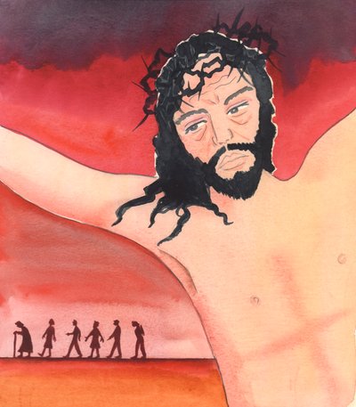 Cristo parlò alla Consacrazione del vino, dicendo "Ho versato il Mio Sangue per loro" da Elizabeth Wang