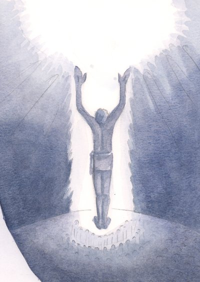 Cristo è tra noi alla Messa e prega per i peccatori offrendo il Suo Sacrificio una volta per tutte, 2000 da Elizabeth Wang