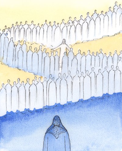 Cristo passeggiava tra i Suoi Santi in Cielo, prestando attenzione personale a ciascuno di loro, con sguardi e gesti amorevoli, 2003 da Elizabeth Wang