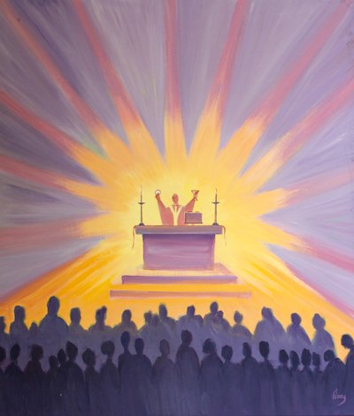 La luce e la saggezza di Dio si riversano su coloro che sono riuniti attorno al Corpo e al Sangue di Cristo alla Messa da Elizabeth Wang