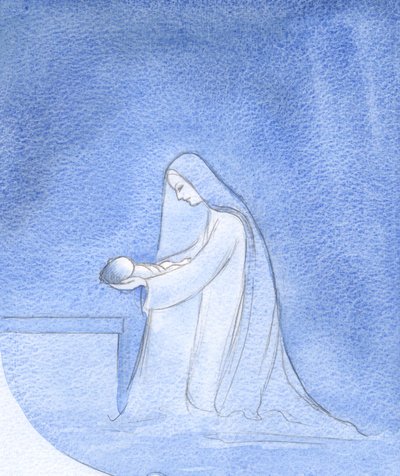Come semplicemente Maria, inginocchiata, mise il suo bambino a dormire, senza preoccuparsi del suo ruolo privilegiato, 2001 da Elizabeth Wang