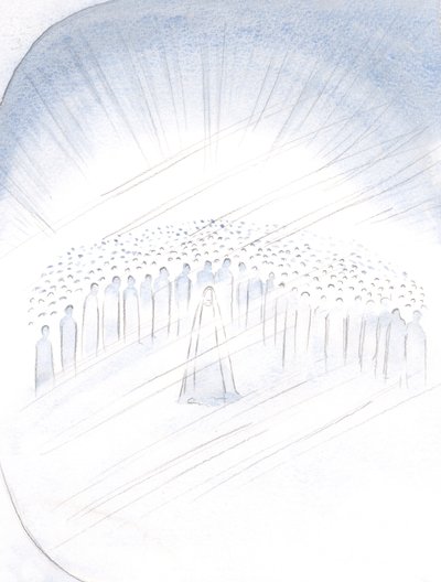 Ho visto i santi spintonarsi, per così dire, per il privilegio di aiutarci, con la Vergine Maria al centro, 2000 da Elizabeth Wang